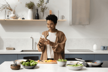 Woman smiling in her kitchen