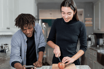 Man and woman at a kitchen counter