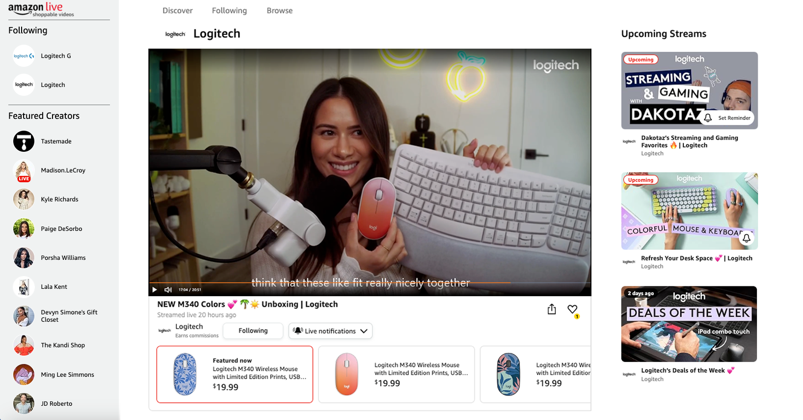 Logitech livestream on Amazon Live